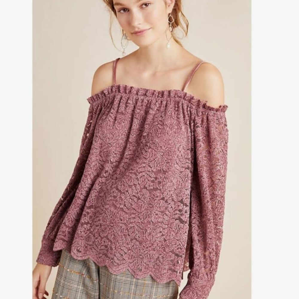 Anthropologie Eri + Ali Lace Off Shoulder Textured Lace Embroidered Top Small